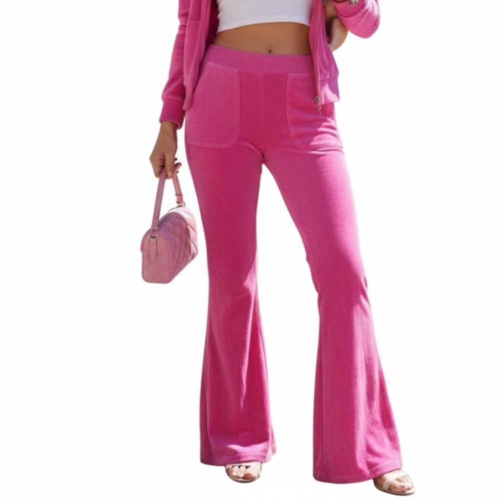 Y2K Style Hot Pink Velour Low Rise Flare Pants - S, very Juicy!!! 💖